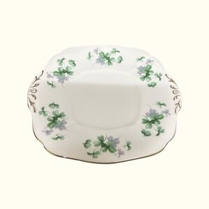 Vintage Adderley Lavender & Green Shamrock Fine Bone China Cake Plate